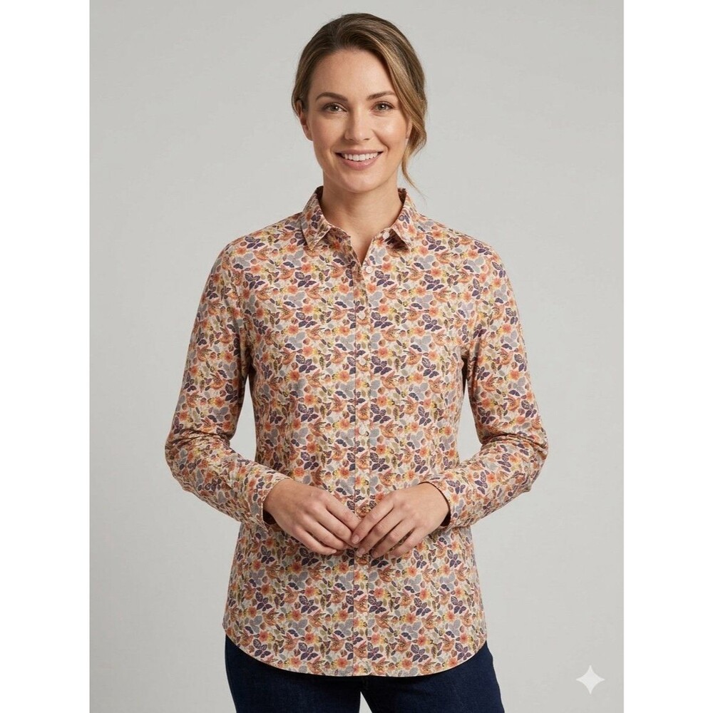Garnett Hill Women’s Long Sleeve Bird Print Button Up Size 14